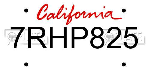7RHP825 California License Plate