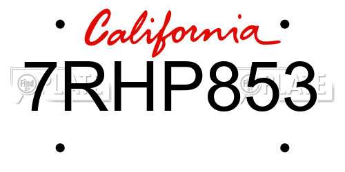 7RHP853 California License Plate