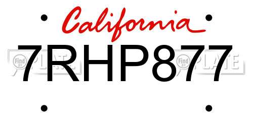 7RHP877 California License Plate