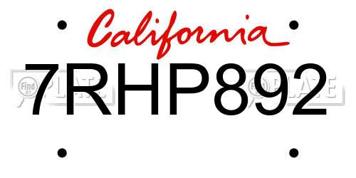 7RHP892 California License Plate