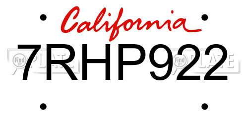 7RHP922 California License Plate