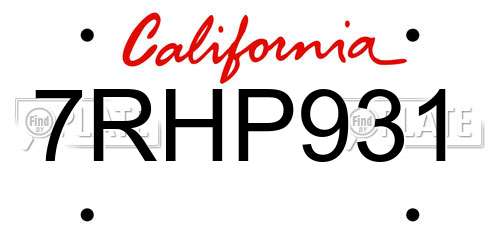 7RHP931 California License Plate
