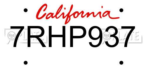 7RHP937 California License Plate