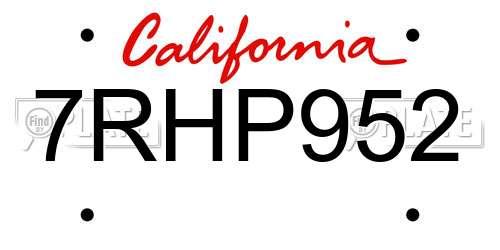 7RHP952 California License Plate