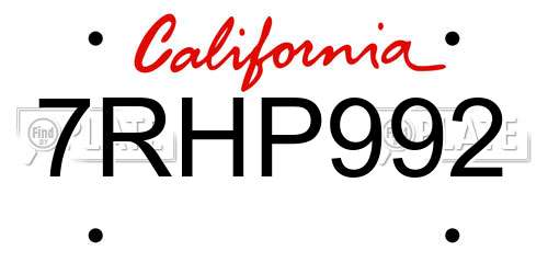 7RHP992 California License Plate