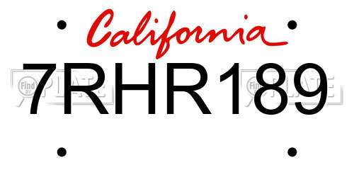 7RHR189 California License Plate