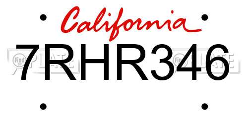 7RHR346 California License Plate