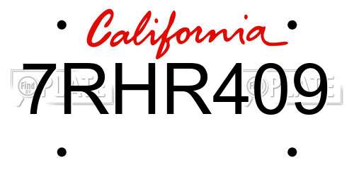 7RHR409 California License Plate