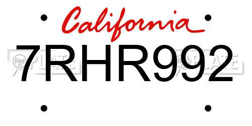 7RHR992 California License Plate