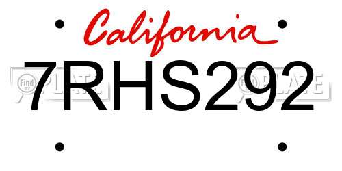 7RHS292 California License Plate