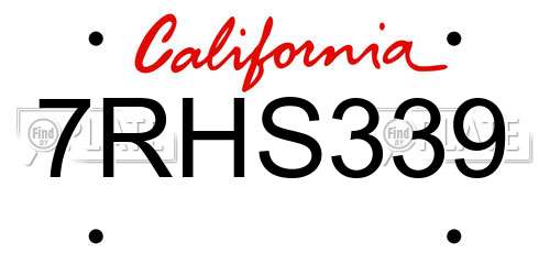 7RHS339 California License Plate