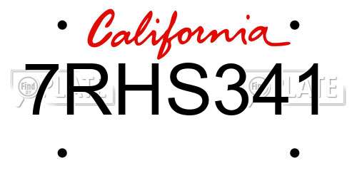 7RHS341 California License Plate