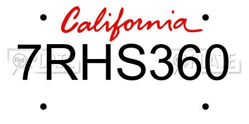 7RHS360 California License Plate