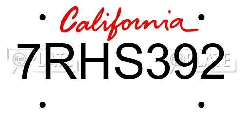7RHS392 California License Plate