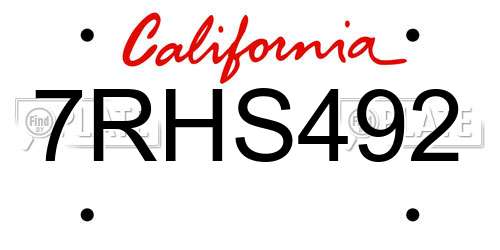 7RHS492 California License Plate