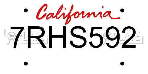 7RHS592 California License Plate