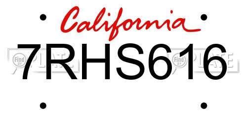 7RHS616 California License Plate