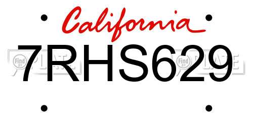 7RHS629 California License Plate