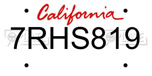7RHS819 California License Plate