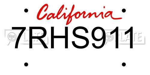 7RHS911 California License Plate