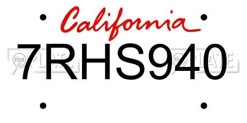 7RHS940 California License Plate