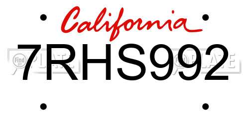 7RHS992 California License Plate