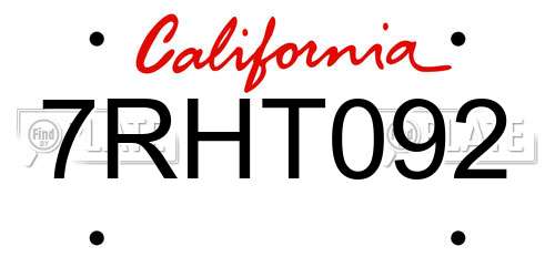 7RHT092 California License Plate