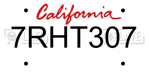 7RHT307 California License Plate