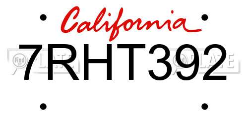 7RHT392 California License Plate