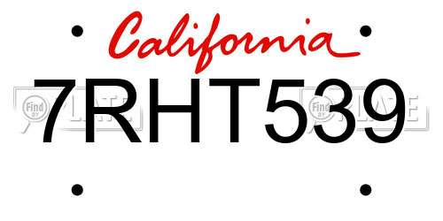 7RHT539 California License Plate