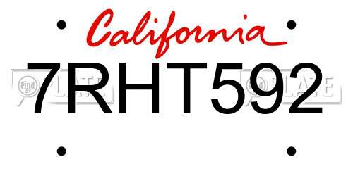 7RHT592 California License Plate