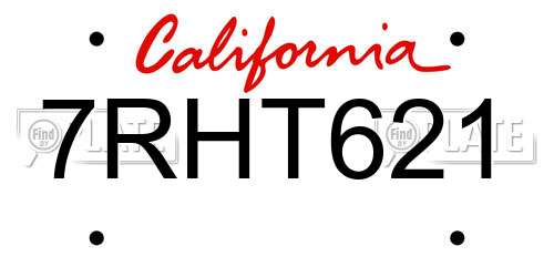 7RHT621 California License Plate