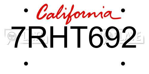 7RHT692 California License Plate