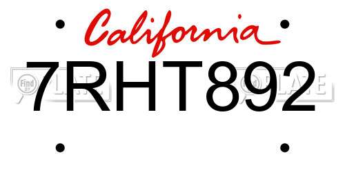 7RHT892 California License Plate