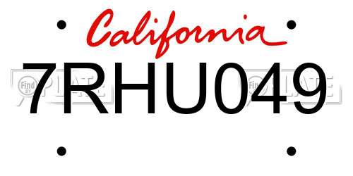 7RHU049 California License Plate