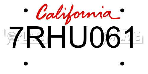 7RHU061 California License Plate