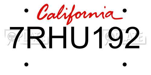 7RHU192 California License Plate