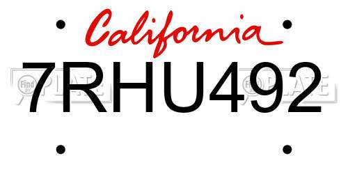 7RHU492 California License Plate