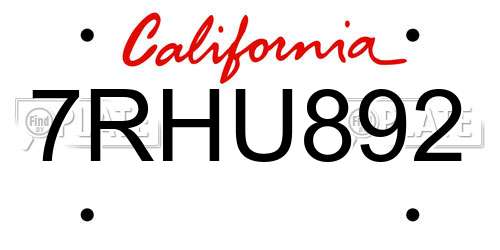 7RHU892 California License Plate