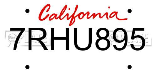 7RHU895 California License Plate