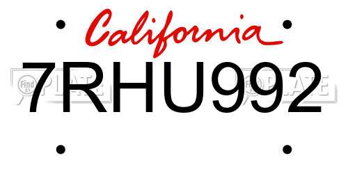 7RHU992 California License Plate