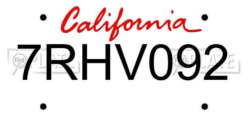 7RHV092 California License Plate