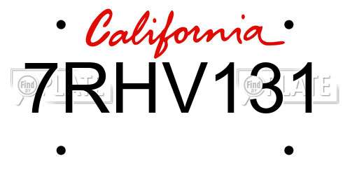 7RHV131 California License Plate