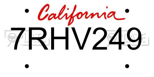 7RHV249 California License Plate