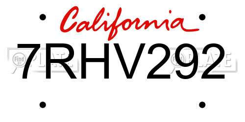7RHV292 California License Plate
