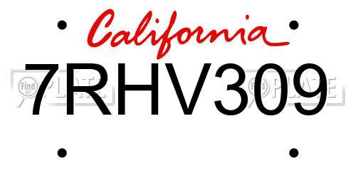 7RHV309 California License Plate