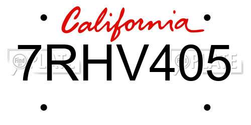 7RHV405 California License Plate