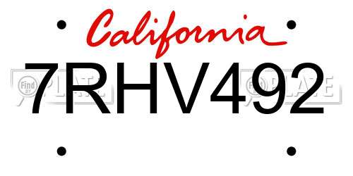 7RHV492 California License Plate