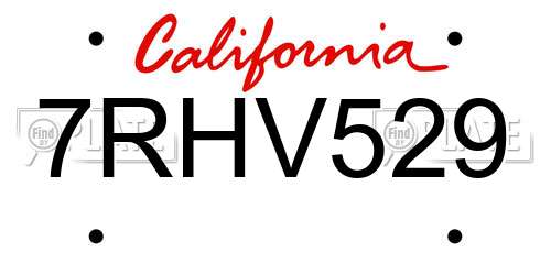 7RHV529 California License Plate