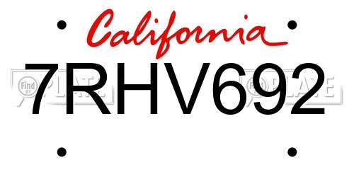 7RHV692 California License Plate